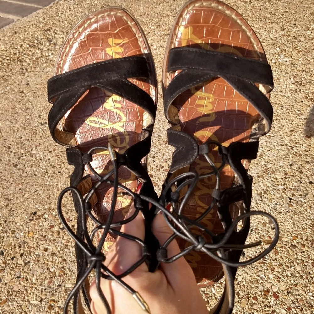 Sam Edelman Lace-up Black Suede Gladiator Sandals
